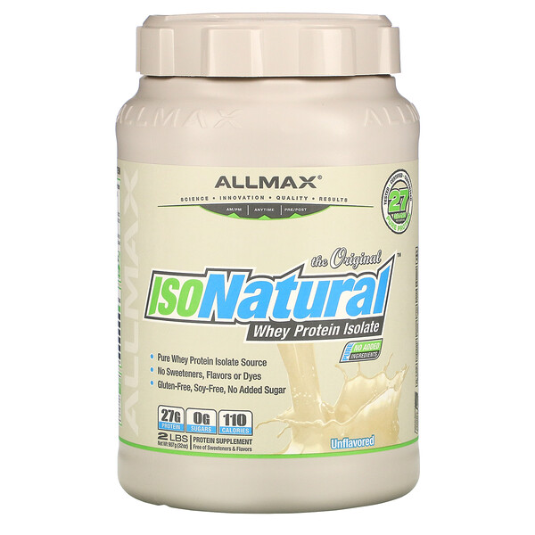 ALLMAX Nutrition, IsoNatural, чистейший изолят сывороточного белка, оригинальный вкус без ароматизаторов, 907 г (2 фунта)