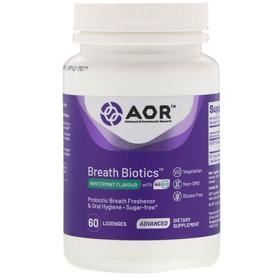 Advanced Orthomolecular Research AOR Breath Biotics, пробиотики для свежего дыхания, мята, BLIS K12, 60 пастилок
Advanced Orthomolecular Research AOR Breath Biotics, пробиотики для свежего дыхания, мята, BLIS K12, 60 пастилок