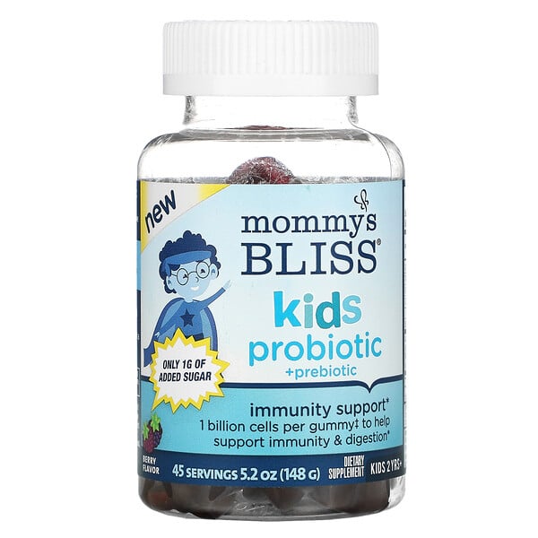 Mommy's Bliss, Детский пробиотик и пребиотик, от 2 лет, ягодный, 45 жевательных таблеток
