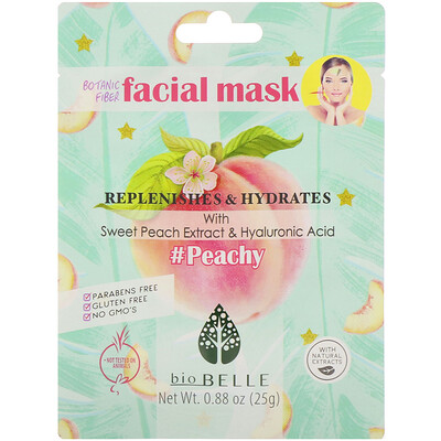 Biobelle #Peachy, тканевая растительная маска для лица, питает и увлажняет, 1 шт., 25 г (0,88 унции)
Biobelle #Peachy, тканевая растительная маска для лица, питает и увлажняет, 1 шт., 25 г (0,88 унции)