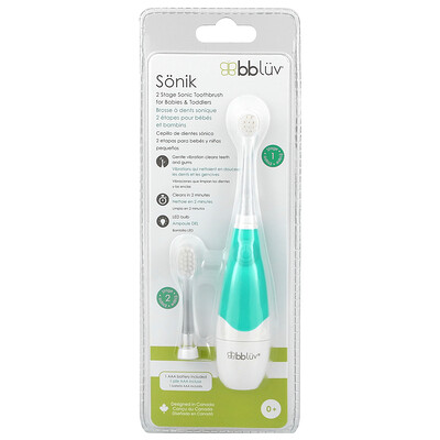 Bbluv, Sonik, 2 Stage Sonic Toothbrush for Babies & Toddlers, 0+ Months, 1 Toothbrush + 1 Replacement Head
Bbluv, Sonik, 2 Stage Sonic Toothbrush for Babies & Toddlers, 0+ Months, 1 Toothbrush + 1 Replacement Head