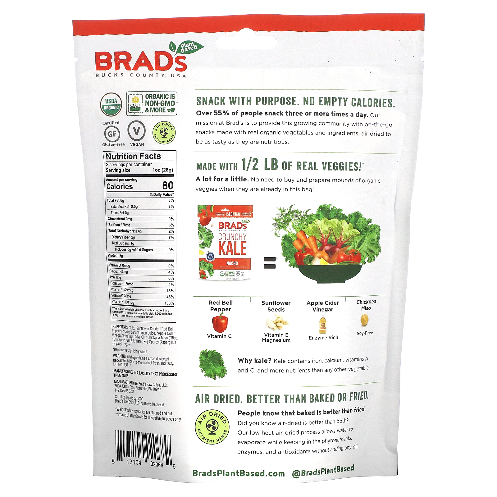 Brad S Plant Based Crunchy Kale Nacho 2 Oz 57 G