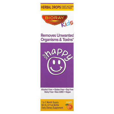Bioray Inc., NDF Happy, Removes Unwanted Organisms & Toxins, Kids, Peach, 2 fl oz (60 ml)
Bioray Inc., NDF Happy, Removes Unwanted Organisms & Toxins, Kids, Peach, 2 fl oz (60 ml)