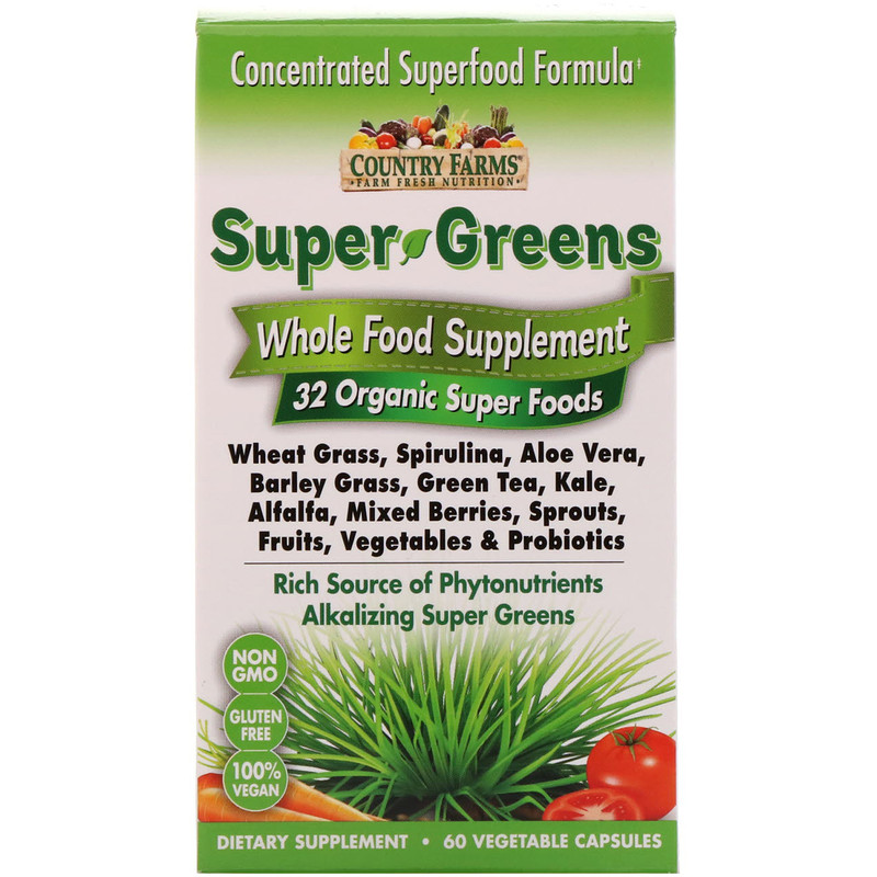 Country Farms Super Greens Whole Food Supplement 60 Vegetable