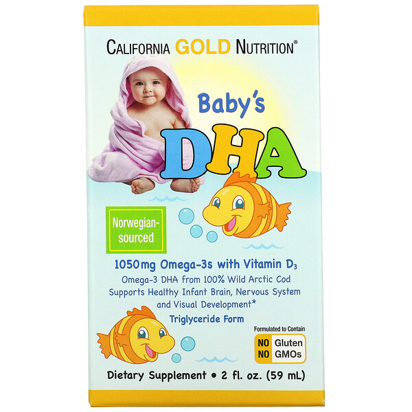 California Gold Nutrition, ДГК для детей, омега-3 с витамином D3, 1050 мг, 59 мл (2 жидк. унции)