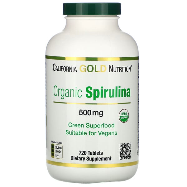 California Gold Nutrition, органическая спирулина, сертификат USDA Organic, 500 мг, 720 таблеток