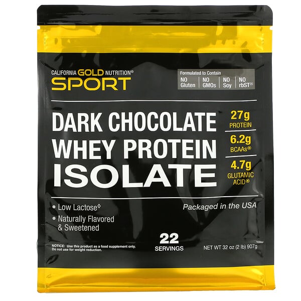 California Gold Nutrition, изолят сывороточного протеина со вкусом черного шоколада, 908 г (2 фунта)