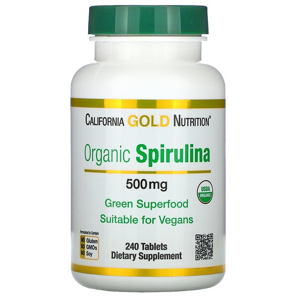 California Gold Nutrition, органическая спирулина, 500 мг, 240 таблеток