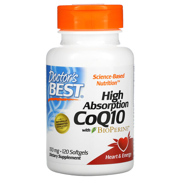 Doctor's Best, Коэнзим Q10 с высокой степенью всасывания с BioPerine, 100 мг, 120 мягких таблеток