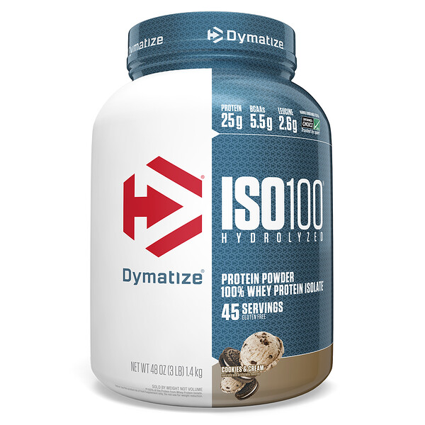 Dymatize Nutrition, ISO 100 Hydrolyzed, 100 % изолят сывороточного белка, со вкусом печенья и сливок, 1,36 кг (3 фунта)