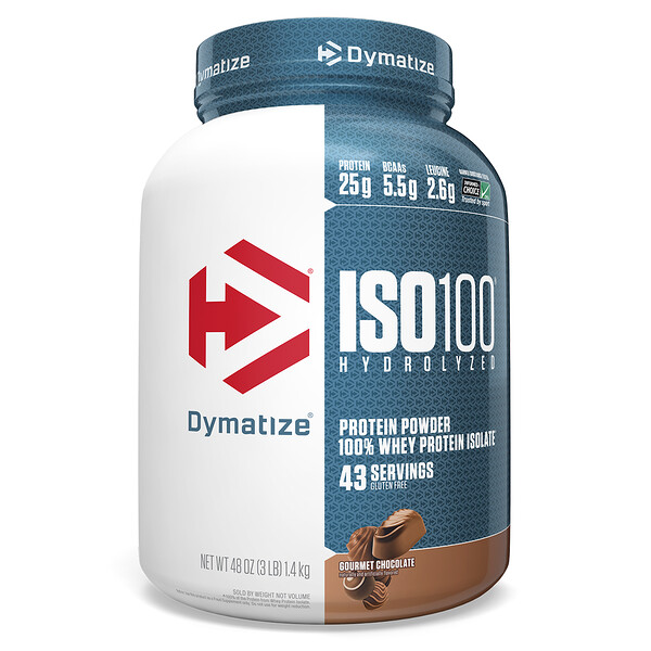 Dymatize Nutrition, ISO 100, гидролизованный, 100% изолят сывороточного протеина, изысканный шоколад, 1,4 кг (3 фунта)