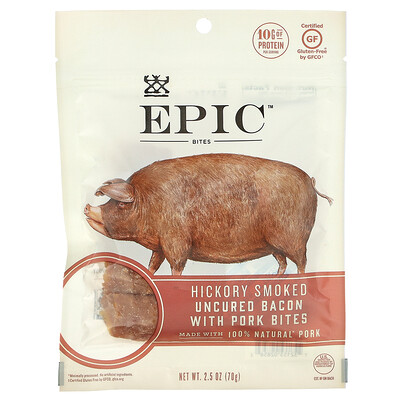 Epic Bar Кусочки незасоленного бекона и свинины, копченые на дровах пекана, 70 г (2,5 унции)
Epic Bar Кусочки незасоленного бекона и свинины, копченые на дровах пекана, 70 г (2,5 унции)