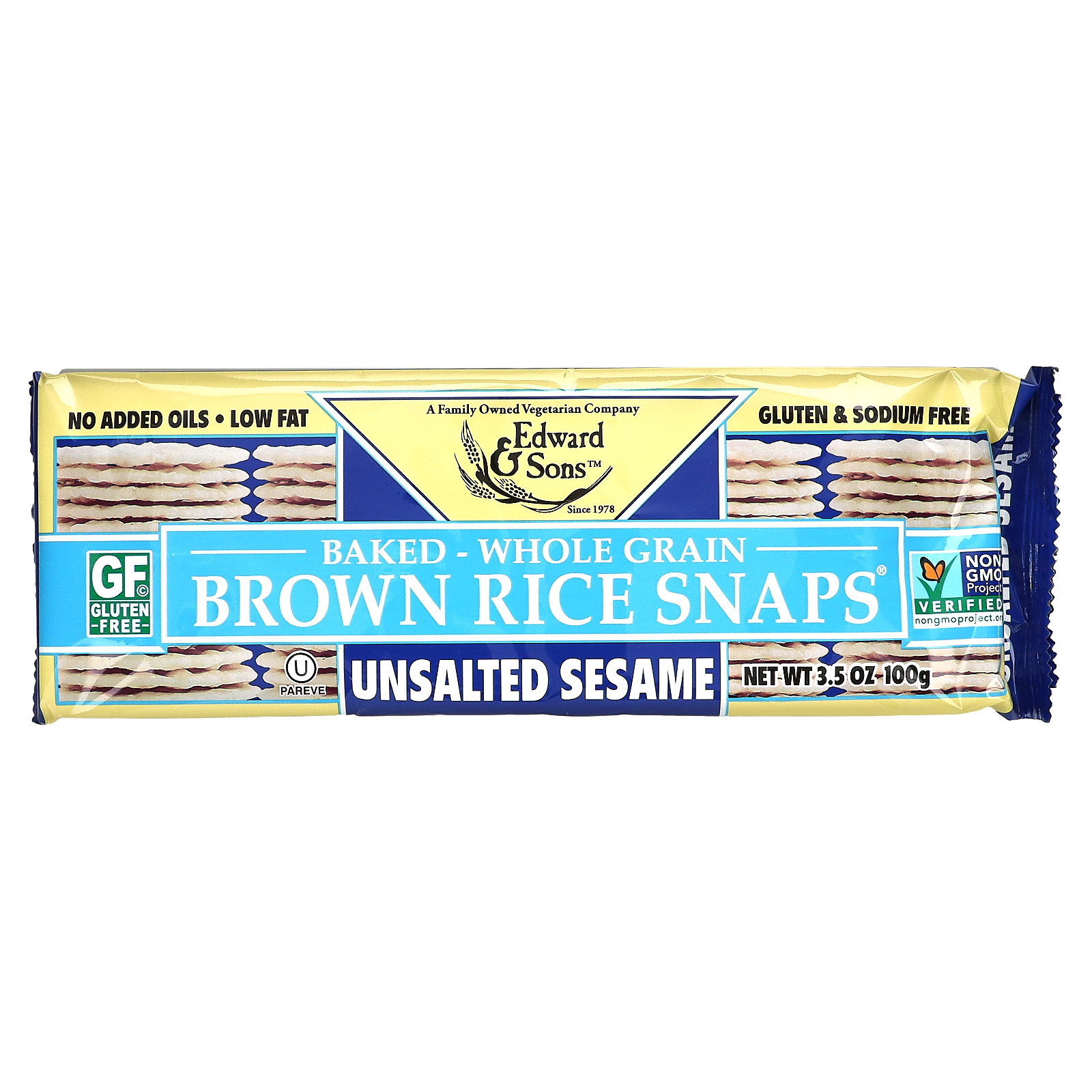 Edward Sons Baked Whole Grain Brown Rice Snaps Unsalted Sesame