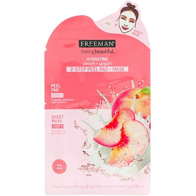Freeman Beauty Feeling Beautiful, подушечки для пилинга + маска для 2-этапной процедуры, увлажняющие, персик + йогурт, 1 подушечка для пилинга и 1 маска-салфетка
Freeman Beauty Feeling Beautiful, подушечки для пилинга + маска для 2-этапной процедуры, увлажняющие, персик + йогурт, 1 подушечка для пилинга и 1 маска-салфетка
