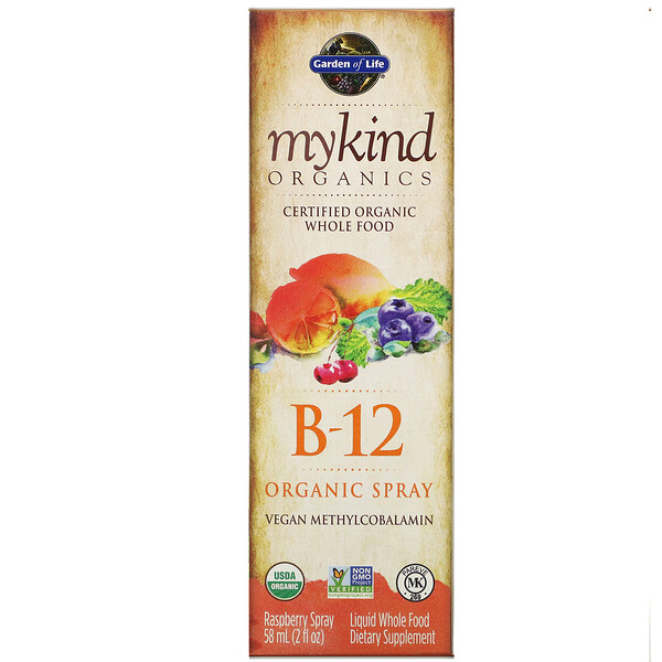 Garden of Life, MyKind Organics, органический спрей с витамином B12, со вкусом малины, 58 мл (2 жидк. унции)