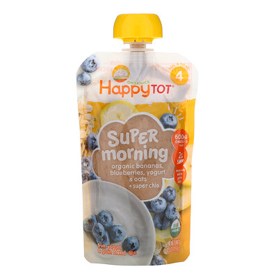 Happy Family Organics Happy Tot Super Morning Stage 4 Organic Bananas Blueberries Yogurt & Oats + Super Chia 4 oz (113 g)
Happy Family Organics Happy Tot Super Morning Stage 4 Organic Bananas Blueberries Yogurt & Oats + Super Chia 4 oz (113 g)