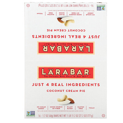 Larabar The Original Fruit & Nut Food Bar пирог с кокосовым кремом 16 батончиков 48 г (1 7 унции)
Larabar The Original Fruit & Nut Food Bar пирог с кокосовым кремом 16 батончиков 48 г (1 7 унции)