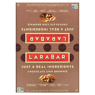 Larabar, The Original Fruit & Nut Food Bar, Chocolate Chip Brownie, 16 Bars, 1.6 oz (45 g) Each
Larabar, The Original Fruit & Nut Food Bar, Chocolate Chip Brownie, 16 Bars, 1.6 oz (45 g) Each