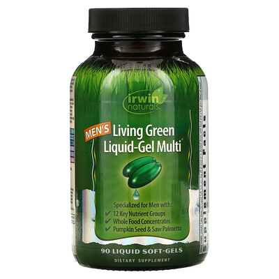 Irwin Naturals Men's Living Green Liquid-Gel Multi, 90 мягких желатиновых капсул с жидкостью
Irwin Naturals Men's Living Green Liquid-Gel Multi, 90 мягких желатиновых капсул с жидкостью
