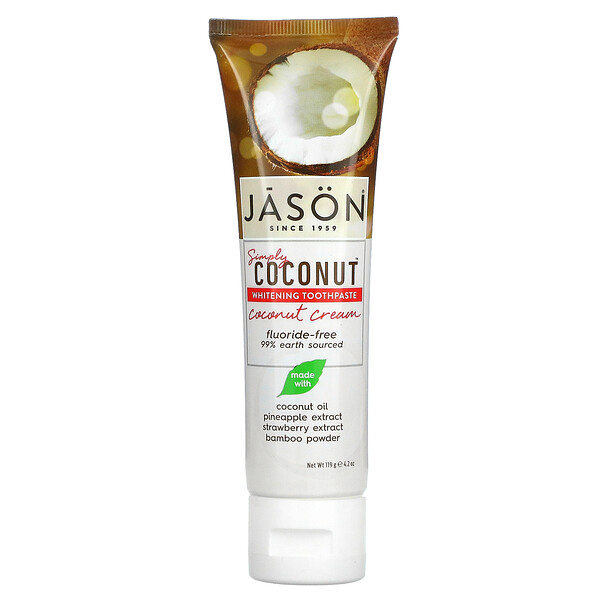 Jason Natural, Simply Coconut, отбеливающая зубная паста, кокосовый крем, 119 г (4,2 унции)