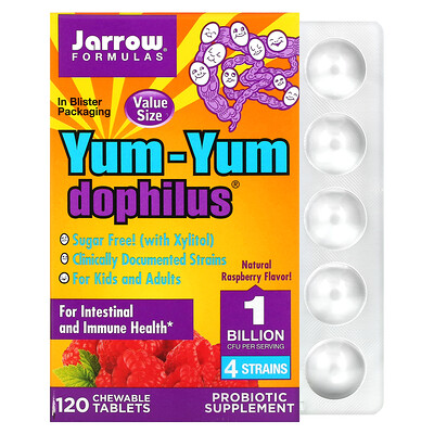 Jarrow Formulas, Yum-Yum Dophilus, Sugar-Free, Natural Raspberry, 120 Chewable Tablets
Jarrow Formulas, Yum-Yum Dophilus, Sugar-Free, Natural Raspberry, 120 Chewable Tablets