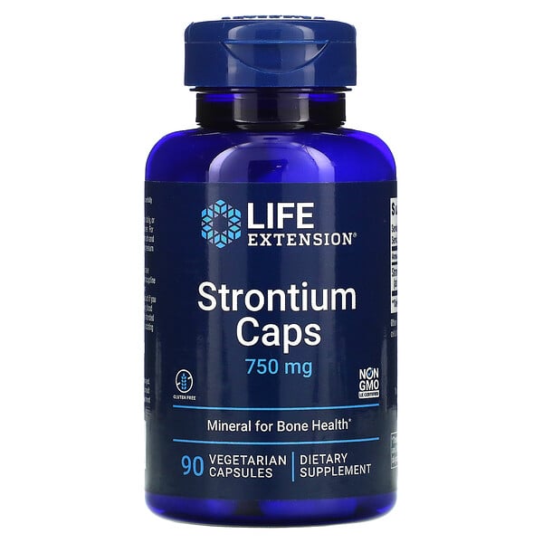Life Extension, Strontium Caps (Стронций в капсулах), минерал для здоровья костей, 750 мг, 90 вегетарианских капсул