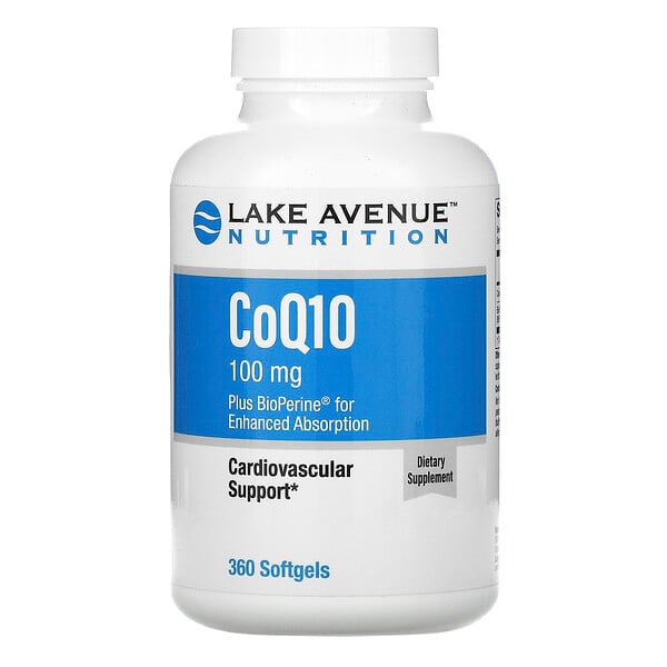 Lake Avenue Nutrition, Коэнзим Q10 фармацевтической чистоты (ФСША) с Bioperine, 100 мг, 360 мягких таблеток