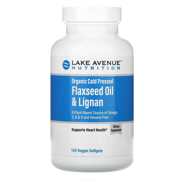 Lake Avenue Nutrition, Органическое льняное масло холодного отжима с лигнанами, без гексана, 120 растительных мягких таблеток