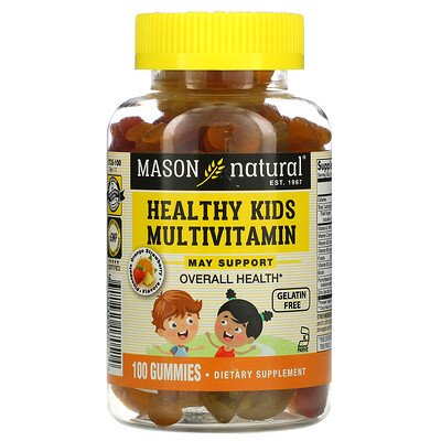 Mason Natural Healthy Kids, мультивитамины, со вкусом ананаса, апельсина и клубники, 100 жевательных конфет
Mason Natural Healthy Kids, мультивитамины, со вкусом ананаса, апельсина и клубники, 100 жевательных конфет