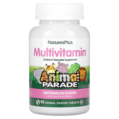 NaturesPlus Мультивитамины для детей, Animal Parade, арбуз, 90 таблеток в форме животных
NaturesPlus Мультивитамины для детей, Animal Parade, арбуз, 90 таблеток в форме животных