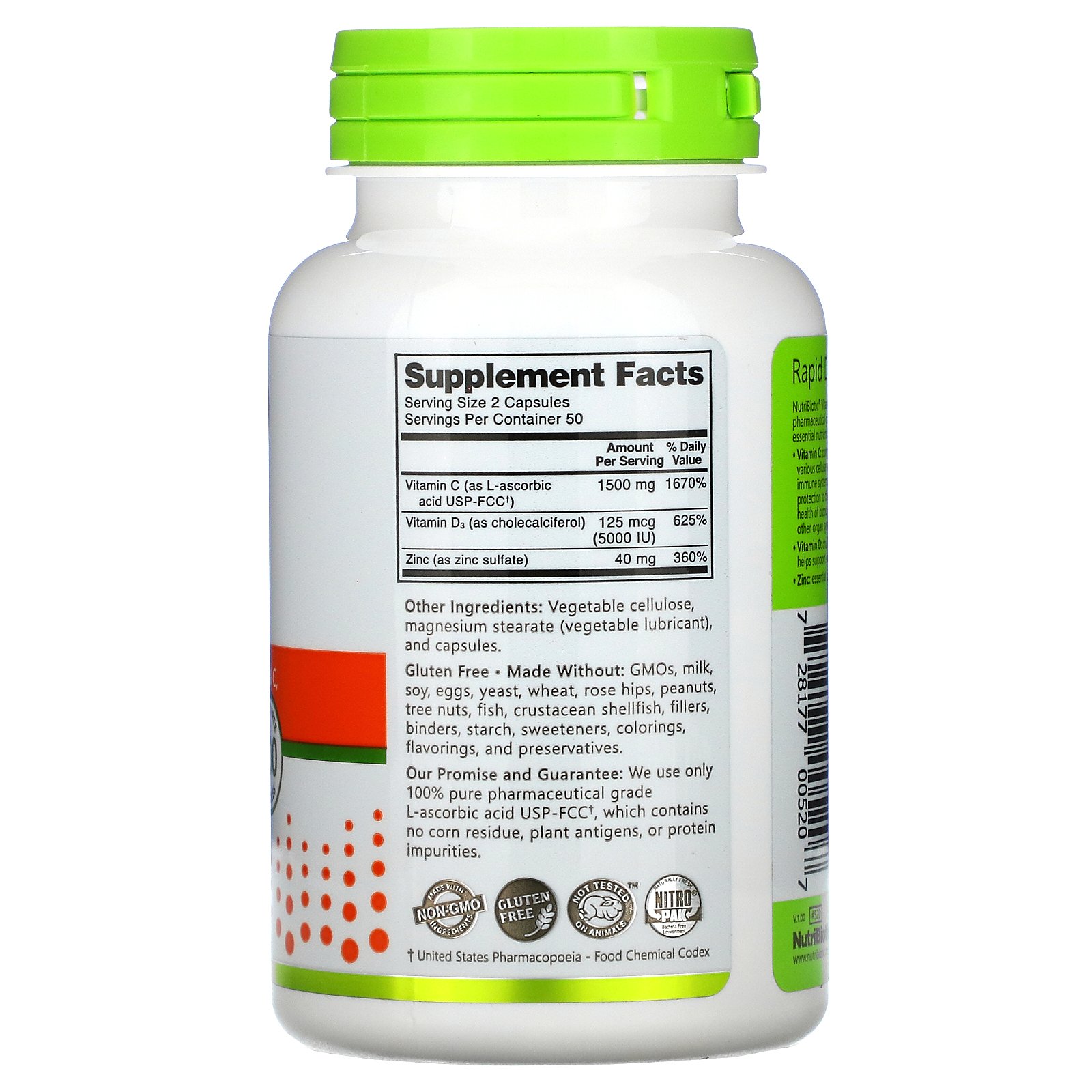 NutriBiotic Immunity Vitamin C D3 Zinc 100 Capsules IHerb