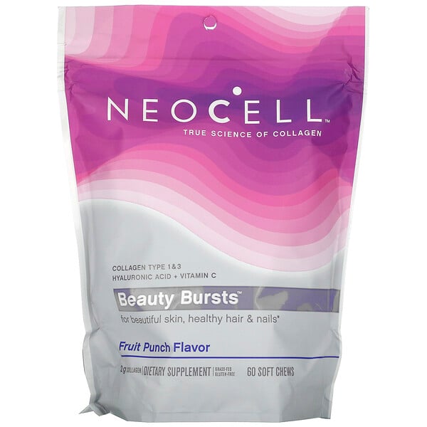 Neocell, Beauty Bursts, со вкусом фруктового пунша, 2 г, 60 мягких жевательных таблеток
