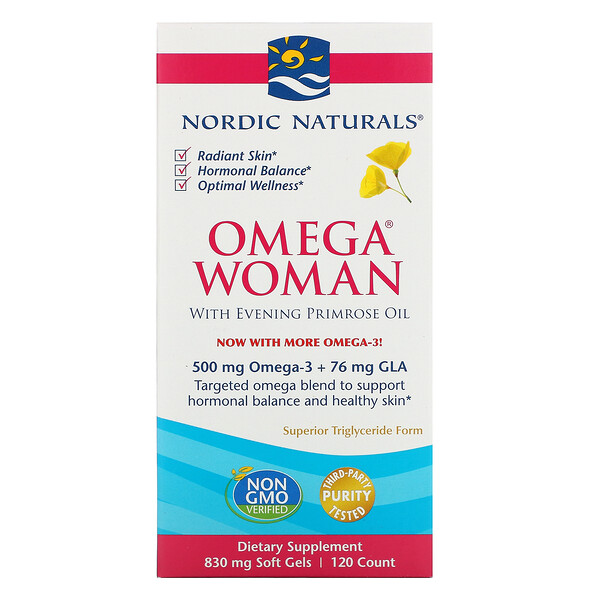 Nordic Naturals, Omega для женщин с маслом примулы вечерней, 830 мг, 120 мягких желатиновых капсул