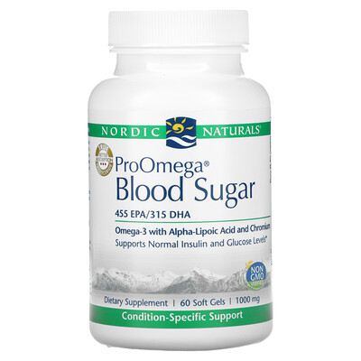 Nordic Naturals ProOmega Blood Sugar, добавка для поддержания нормального уровня сахара в крови, 1000 мг, 60 капсул
Nordic Naturals ProOmega Blood Sugar, добавка для поддержания нормального уровня сахара в крови, 1000 мг, 60 капсул