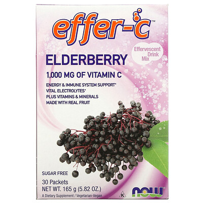 NOW Foods, Effer-C, Effervescent Drink Mix, Elderberry, 1,000 mg, 30 Packets, 5.5 g Each
NOW Foods, Effer-C, Effervescent Drink Mix, Elderberry, 1,000 mg, 30 Packets, 5.5 g Each