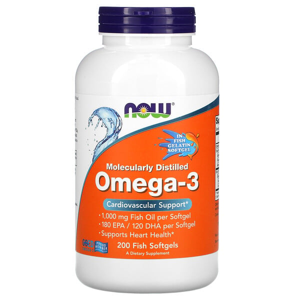 Now Foods, Омега-3, очищенная на молекулярном уровне, 200 мягких капсул из рыбьего желатина