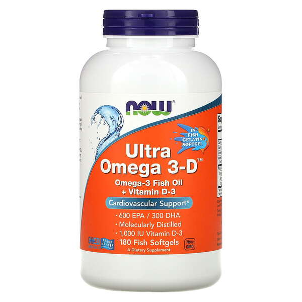 Now Foods, Ultra Omega 3-D, 180 мягких капсул из рыбьего желатина