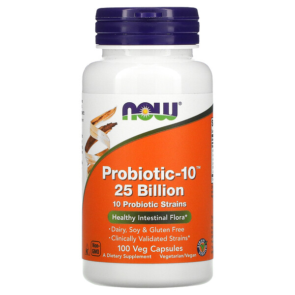 Now Foods, Probiotic-10, 25 млрд, 100 растительных капсул