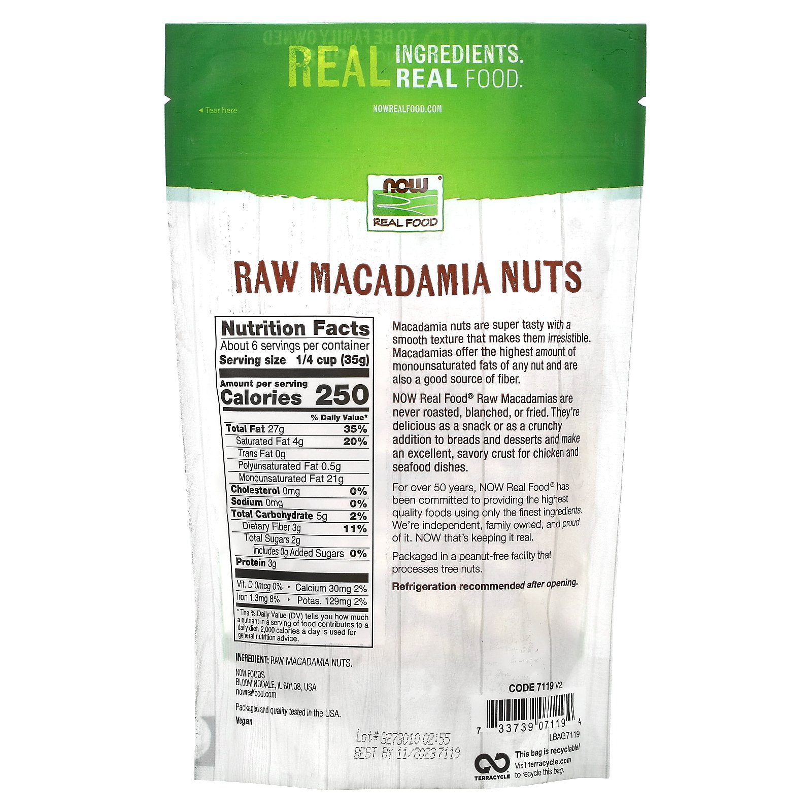 Now Foods Real Food Raw Macadamia Nuts Unsalted Oz G