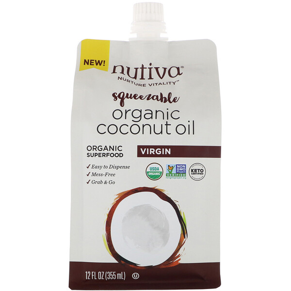 Nutiva, Органическое сжимаемое кокосовое масло, первого отжима, 355 мл