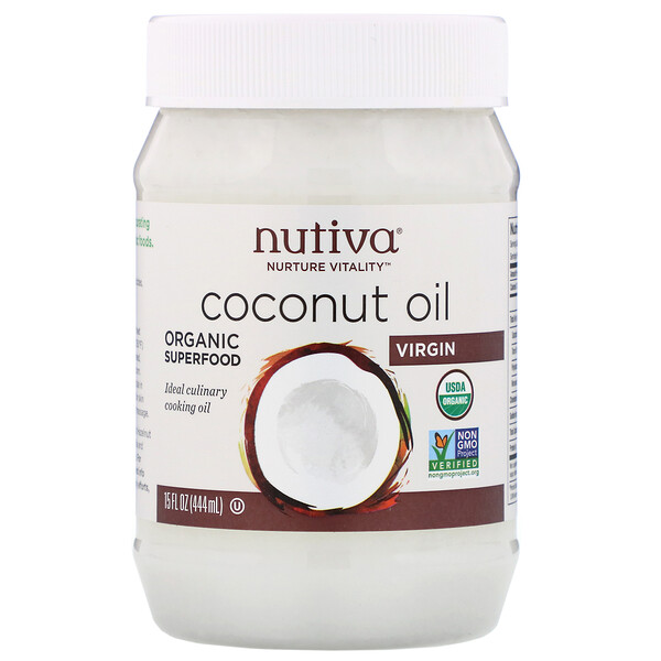 Nutiva, Органическое кокосовое масло, первого отжима, 444 мл