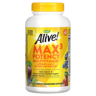 Nature's Way Alive! Max3 Potency, мультивитамины повышенной эффективности, без добавления железа, 180 таблеток
Nature's Way Alive! Max3 Potency, мультивитамины повышенной эффективности, без добавления железа, 180 таблеток