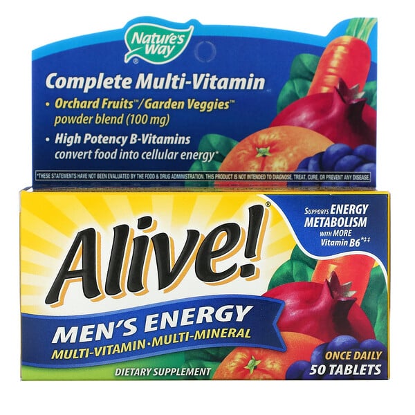 Nature's Way, Alive! для мужчин, комплекс мультивитаминов и мультиминералов для пополнения запаса энергии, 50 таблеток