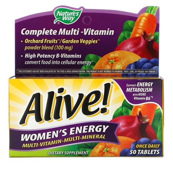 Nature's Way, Alive! Women's Energy, комплекс витаминов и микроэлементов для женщин, 50 таблеток