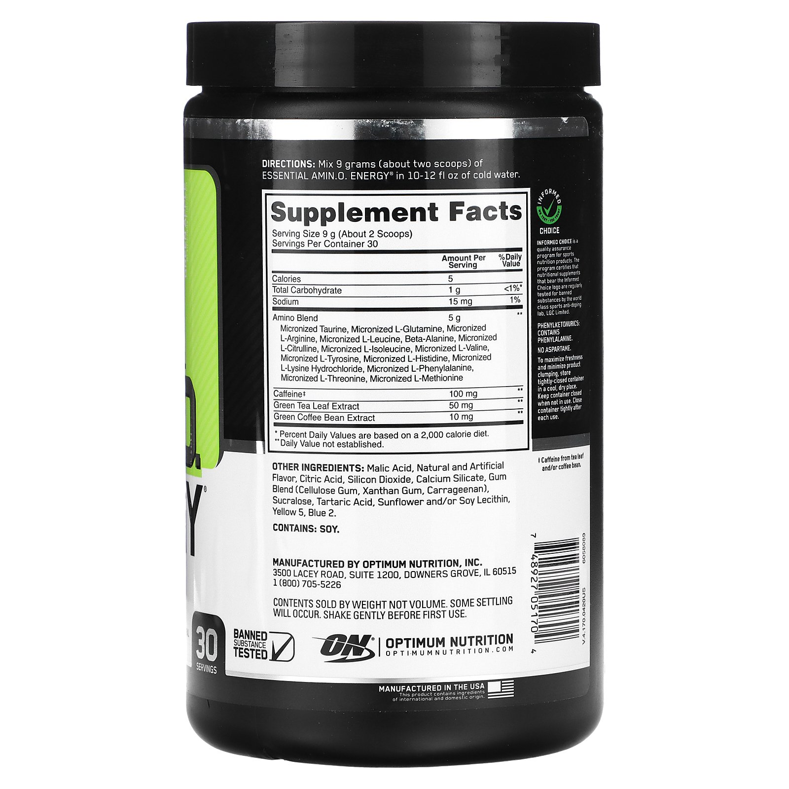 Optimum Nutrition Essential Amin O Energy Green Apple Oz G