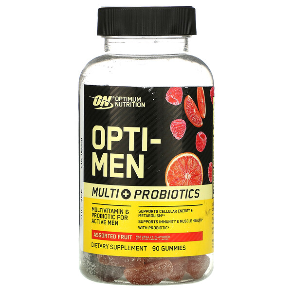 Optimum Nutrition, Opti-Men, мультивитамины и пробиотики, фруктовое ассорти, 90 жевательных таблеток