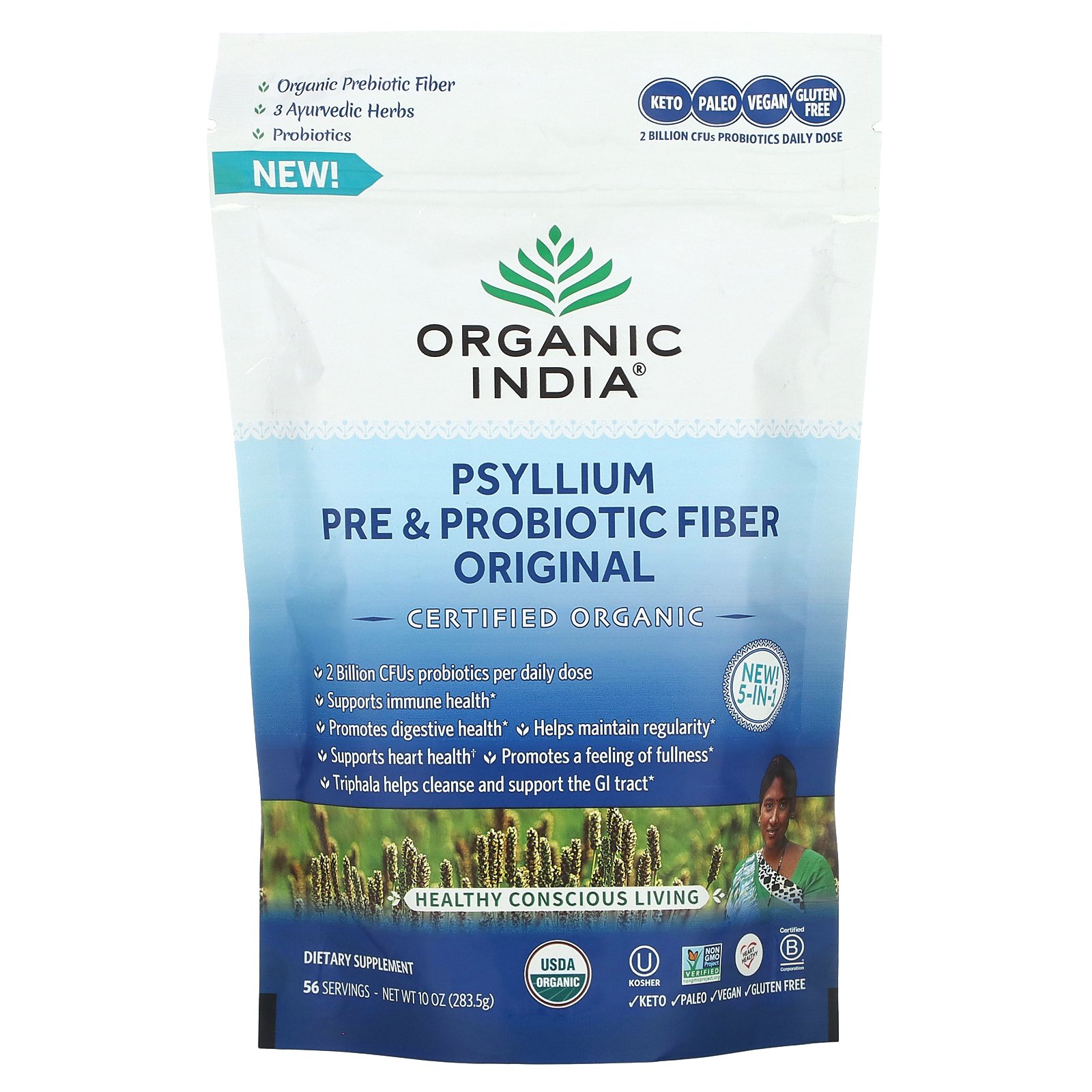 Organic India Psyllium Pre Probiotic Fiber Original Oz G