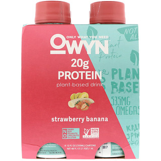 owyn, <strong>protein</strong> plant-based shake, strawberry banana, 4 shakes, 12