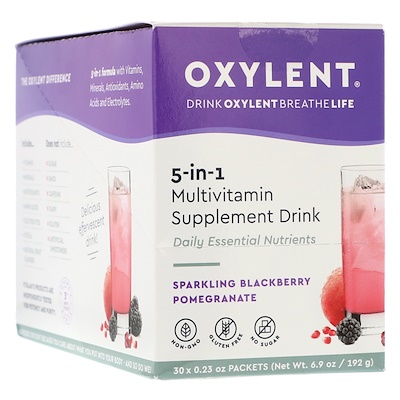 Oxylent, Multivitamin Supplement Drink, Sparkling Blackberry Pomegranate, 30 Packets, 0.23 oz (6.4 g) Each
Oxylent, Multivitamin Supplement Drink, Sparkling Blackberry Pomegranate, 30 Packets, 0.23 oz (6.4 g) Each