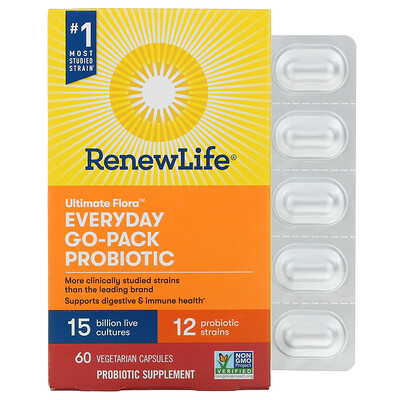 Renew Life Ultimate Flora Probiotic, пробиотики для ежедневного употребления, 15 млрд живых культур, 60 растительных капсул
Renew Life Ultimate Flora Probiotic, пробиотики для ежедневного употребления, 15 млрд живых культур, 60 растительных капсул